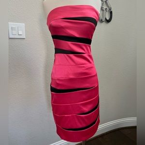 Hot black and pink over the knee dress.